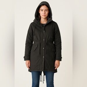 TNA Black Military Issue Wool-Lined Parka with Hood – Size Small